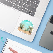 Sticker Oasis tropicale Aquarelle (Ordinateur portable avec iPhone)