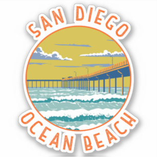 Sticker Ocean Beach San Diego Travel Art Vintage