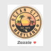 Sticker Ocean City Maryland Retro Sunset Souvenirs 60s (Feuille)
