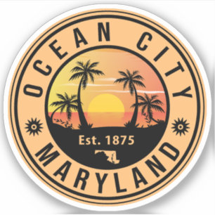 Sticker Ocean City Maryland Retro Sunset Souvenirs 60s