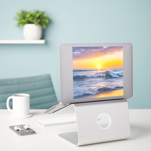 Sticker Ocean Waves et Beach Shore au coucher du soleil (Ordinateur portable sur le bureau)