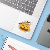 Sticker Octobre Éffrayant Halloween Candy Citrouille (Ordinateur portable avec iPhone)