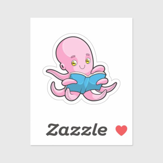 Sticker Octopus à la lecture d'un livre (Feuille)
