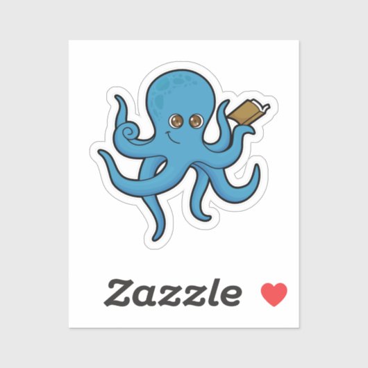 Sticker Octopus avec livre (Feuille)