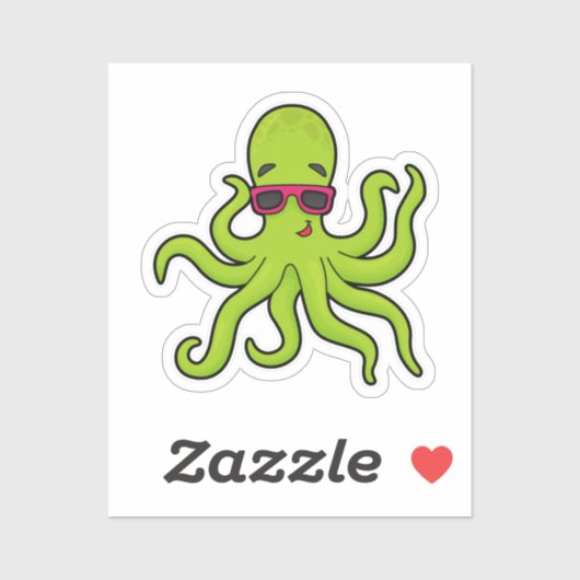 Sticker Octopus avec lunettes de soleil (Feuille)