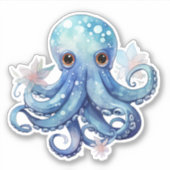 Sticker octopus bleu aquarelle (Devant)