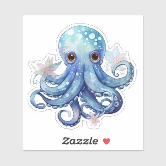 Sticker octopus bleu aquarelle (Feuille)