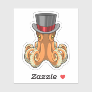 Sticker Octopus comme Gentleman avec chapeau supérieur
