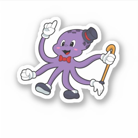 Sticker Octopus comme magicien avec Casquette (Devant)