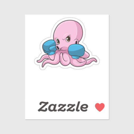 Sticker Octopus en boîte avec gants de boxe (Feuille)