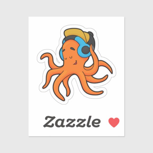 Sticker Octopus en musique avec casque (Feuille)