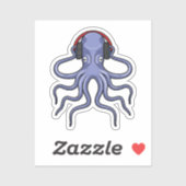 Sticker Octopus en musique avec casque (Feuille)