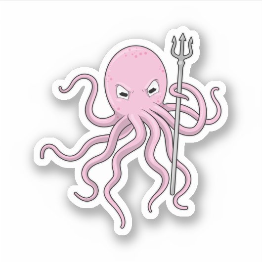 Sticker Octopus en tant qu'assistant avec Trident (Devant)