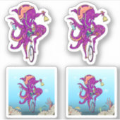 Sticker Octopus Monter un monocycle (Devant)