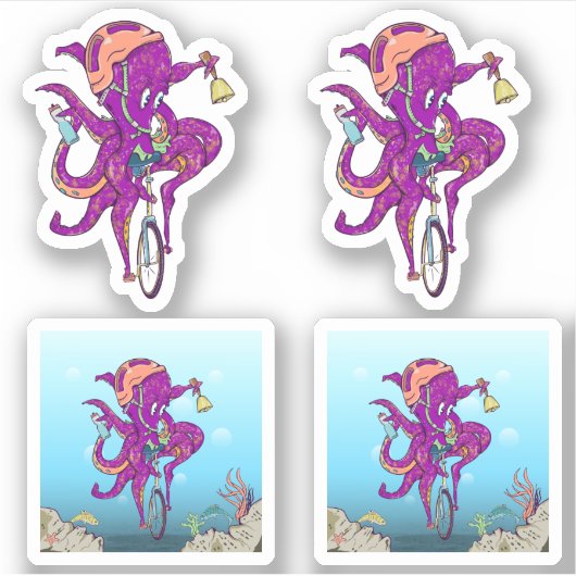 Sticker Octopus Monter un monocycle (Devant)