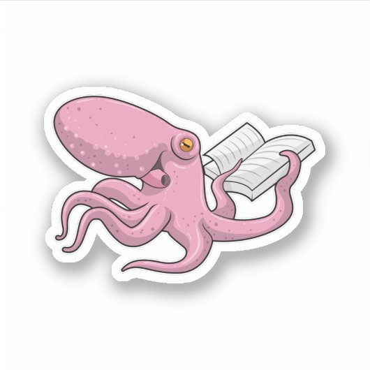 Sticker Octopus Nerd avec le livre (Devant)