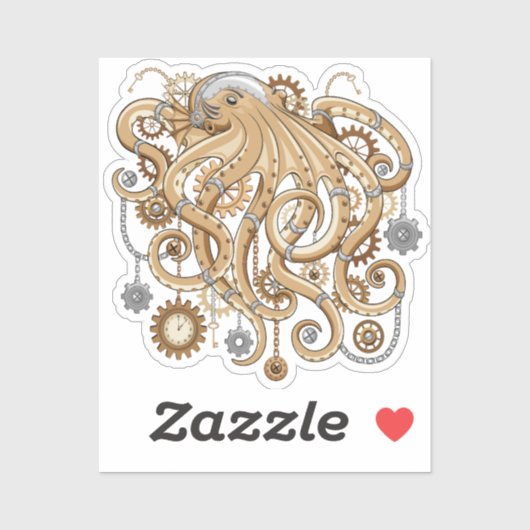 Sticker Octopus Steampunk Surreal Retro Style Machine (Feuille)