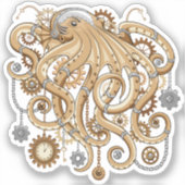 Sticker Octopus Steampunk Surreal Retro Style Machine (Recto)