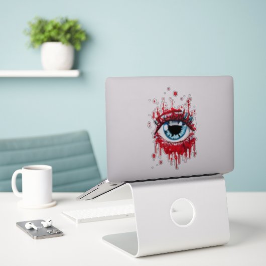 Sticker Oeil bleu goutte sang horreur art (Ordinateur portable sur le bureau)