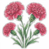 Sticker Œillets roses vibrants avec des tiges vertes (Devant)