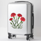 Sticker Œillets Rouges Vibrants Avec Tiges Vertes (Sur valise)