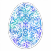 Sticker Oeuf de croix d'aquarelle bleu de Pâques (Devant)
