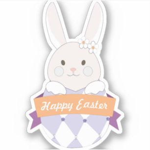 Sticker Oeuf de Pâques. Le lapin de Pâques.Joyeux Pâque