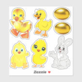 Sticker Oeufs de Pâques mignons, Lapin, Canards & Poussins (Feuille)