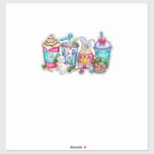 Sticker Œufs de Pâques Tasses de Café Lapin Latte Crème Gl
