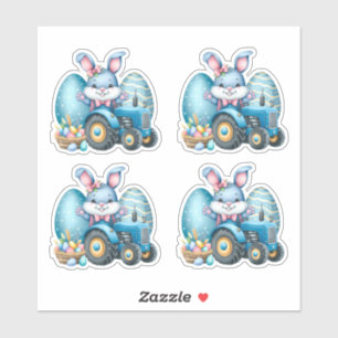 Sticker OEufs de tracteur de lapin bleu de Pâques