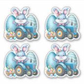 Sticker OEufs de tracteur de lapin bleu de Pâques (Devant)