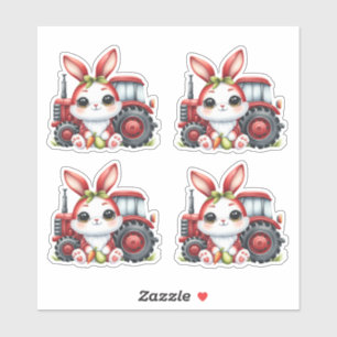 Sticker OEufs de tracteur de lapin rouge de Pâques