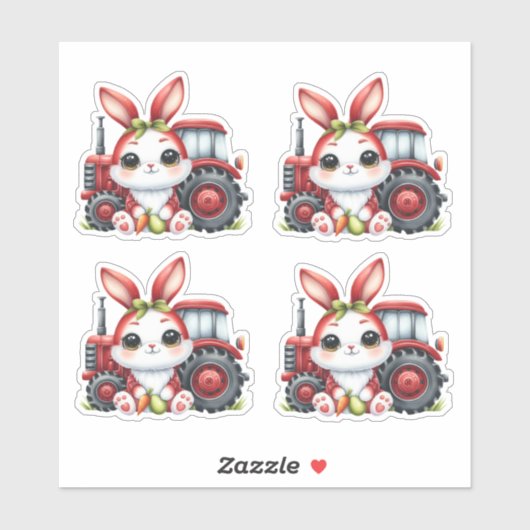 Sticker OEufs de tracteur de lapin rouge de Pâques (Feuille)