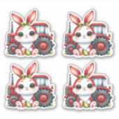 Sticker OEufs de tracteur de lapin rouge de Pâques (Devant)