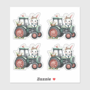 Sticker OEufs de tracteur de lapin vert de Pâques