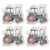 Sticker OEufs de tracteur de lapin vert de Pâques (Devant)