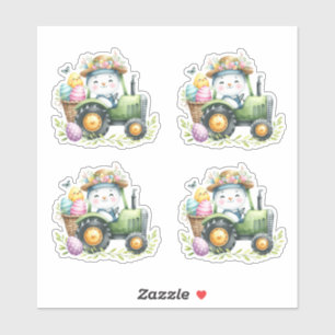 Sticker OEufs de tracteur de lapin vert de Pâques