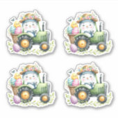 Sticker OEufs de tracteur de lapin vert de Pâques (Devant)