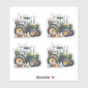 Sticker OEufs de tracteur vert de lapin de Pâques