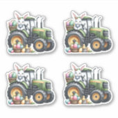 Sticker OEufs de tracteur vert de lapin de Pâques (Devant)