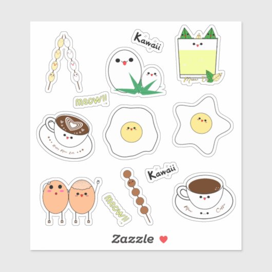 Sticker Œufs Kawaii & Café (Feuille)