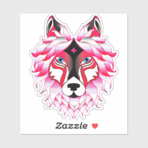 Sticker Oeuvre de tête de loup rose
