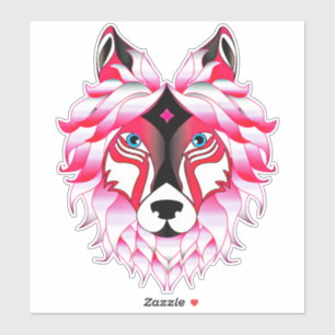 Sticker Oeuvre de tête de loup rose