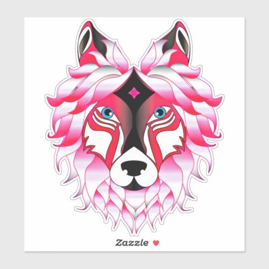 Sticker Oeuvre de tête de loup rose (Feuille)
