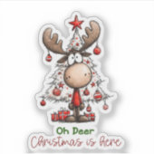 Sticker Oh Deer Christmas Is Here Cute Reindeer Christmas (Devant)