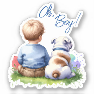 Sticker Oh, mon garçon ! Baby shower Baby and Bulldog