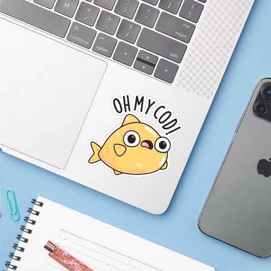 Sticker Oh My Cod Funny Fish Pun (Ordinateur portable avec iPhone)