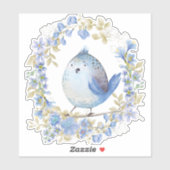 Sticker Oiseau bleu en couronne fleurie (Feuille)