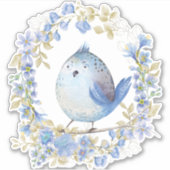 Sticker Oiseau bleu en couronne fleurie (Devant)