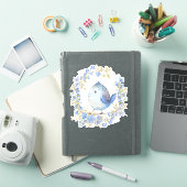Sticker Oiseau bleu en couronne fleurie (Couverture iPad)